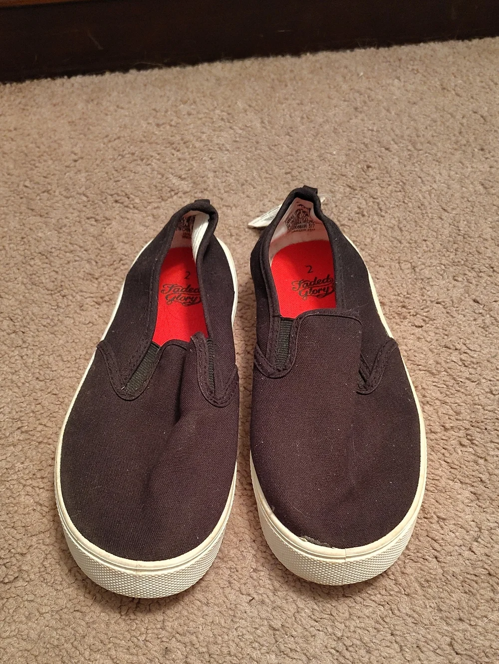 Faded Glory Black Slip-On Canvas Shoe with Red Insole
